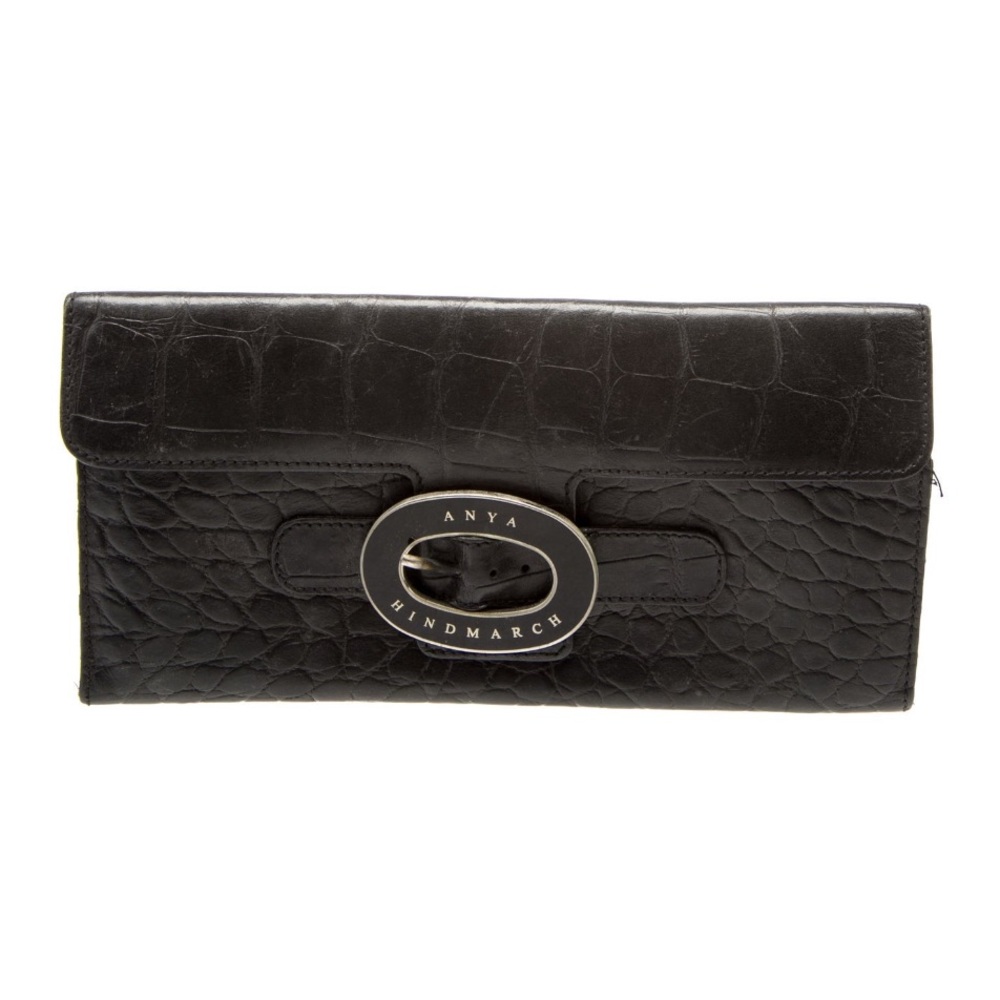 Anya Hindmarch Embossed Leather Buckle Clutch Travel Wallet Beautiful